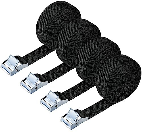 URAQT 4 Pcs Cinghie di Tensione, 3m x 2 cm Cinghie di Tensionamento, Carico Cinghie di Tensione con Fibbia, Adatto per Moto, Auto, Portabiciclette, Trazione: 500kg / Pezzo (Nero)