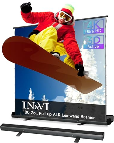 IN&VI Tragbare Leinwand Beamer 100 Zoll Format 16:9,Hochziehbare Pull-Up Beamer Leinwand mit Ständer,Ideal für Heimkino, Innen-/Außenfilme