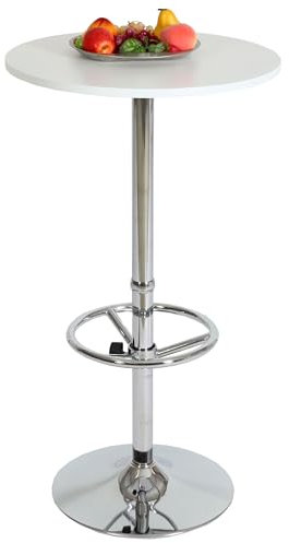 Mendler Stehtisch Bartisch Bistrotisch Empfangstisch Bari mit Fußablage Ø60cm - weiß