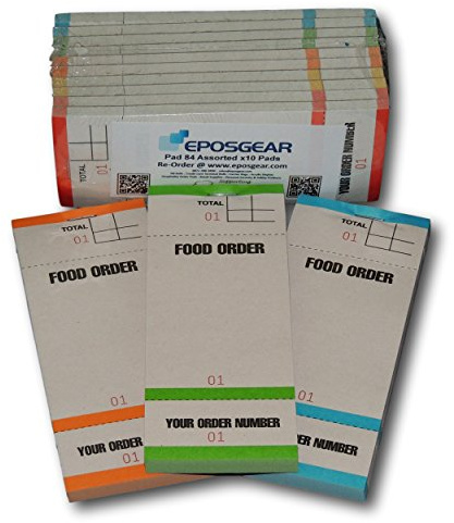 EPOSGEAR Single Copy Tear-Off Slip Coloured Restaurant Cafe Takeaway Pub Food Waiter Waitress Numbered Order Pads - 63mm x 152mm (20)