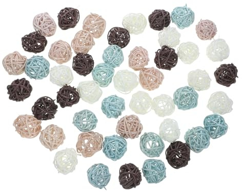 TOPPERFUN Befüllbare Kugeln 8cm aus Rattan 72 Stück Runde Dekokugeln als Vasen und Schalenfüller für Esstisch und Deko | Bunte, Runde Rattankugel Layouts im Boho Stil, Leicht und Bruchfest, für Schalen, Selbstgemacht Bastelbedarf