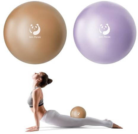 Slim panda gymnastikboll liten, 23 cm pilateskula med uppblåsbart sugrör, mjuk yogaboll för seniorterapi, hem, fitness, balansträning (ljuslila + roséguld)