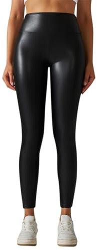 Leggings Damen, Sport Leggings Damen Thermo Leggings Damen Lederoptik Damenhosen Lang High Waist Bauchweg Leder Leggings Damen Gefüttert Gym Shap Yogahose Push Up Effekt (A01,4XL)