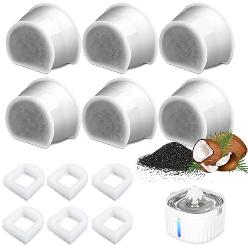 6 pcs Filtros de Carbón de Repuesto para Mascotas, Filtros Activo para Fuentes PetSafe Drinkwell, Filtro Reemplazo de Fuente Cerámica de Agua para Gatos, Cat Water Fountain Feeder Filters