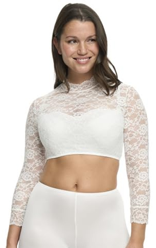 SUSA Damen Dirndlbluse 5569 - Größe 32-46 - Ärmel & Kragen aus transparenter Spitze - Elegante ¾-Trachtenbluse - Elastisch & pflegeleicht - Ideal für traditionelle Feierlichkeiten & Feste