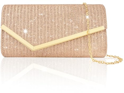 Larcenciel Clutches, Glitzer Pailletten Handtasche mit Abnehmbarer Kette, Elegant Rosegold Abendtasche Tasche für Damen, Cross Body Umhängetasche für Hochzeit, Party, Bankett, Feiertage (22×12×5CM)
