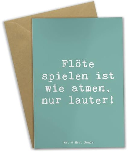 Mr. & Mrs. Panda babykarte Spruch Flöte Atem - Geschenk, Musik, osterkarte, Flötist, osterkarten, Musiker, weihnachtskarten, Klappkarte, Instrument, Melodie, einladungskarten, Musikinstrument, Lernen