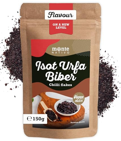 Urfa Biber Monte Nativo (150g) - Fiocchi di peperoncino Isot - Fiocchi di peperoncino Urfa Biber delicatamente essiccati - Spezie turche aromatiche e deliziose - Pepe Isot - Isot Urfa Biber