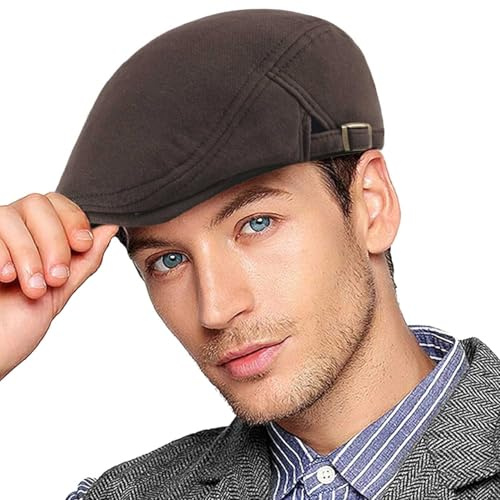 Joligiao Barett Cap Herren Beret Schirmmütze Flatcap Baskenmütze Gatsby Newsboy Schirmmütze Herren Baskenmütze Barett Baumwolle Schiebermütze Schirmmützen mit Druckknopf(B-Braun,Einheitsgröße)