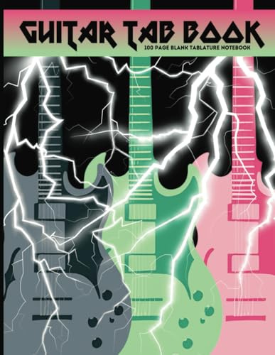 Guitar Tablature Notebook Large Blank Tab 100 Pages 8.5 x 11 Blank Guitar Tablature Book Songwriting Journal Musician Gift Rock Metal Lightning Aesthetic: blank guitar tablature notebook