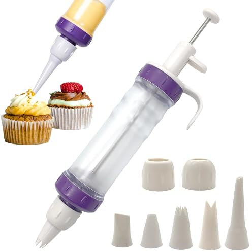 DHER Siringa per pasticceria Siringa per dolci Beccucci per Pasticceria Kit Decoratore di Crema Pasticceria con 5 Ugelli per la Decorazione di Torte, Decoratore per Dessert, Cupcake, Ciambelle (A)