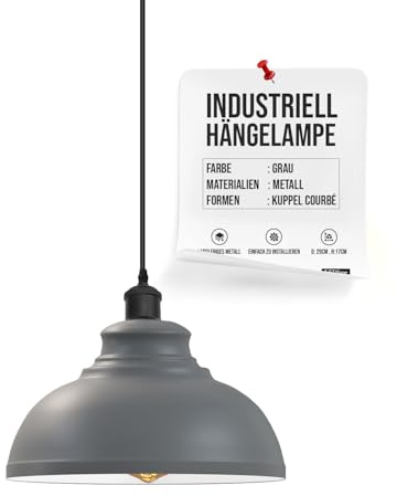 LEDSone Industrielle Pendelleuchte Retro Kronleuchter Deckenleuchte Vintage Lampe Deckenbeleuchtung Metallschirm für Restaurant Wohnzimmer Schlafzimmer Küche Flur Bar (Grau ohne Glühbirne)