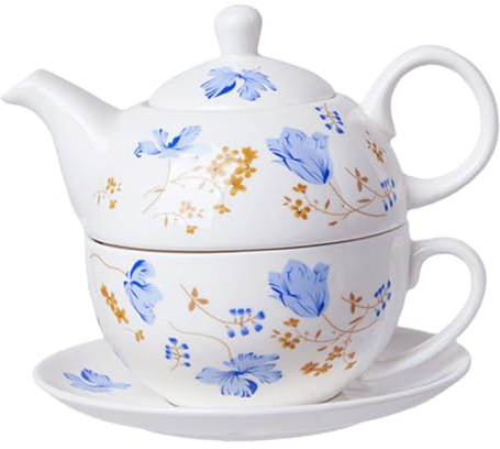 Ciieeo Service à Thé En Céramique Créative Avec Petite Théière Et Tasse Anglaise Bleu Orchidée, Vaisselle Ménagère Pour Dégustation, Usage Bureau Et Maison, Ensemble 1 Personne