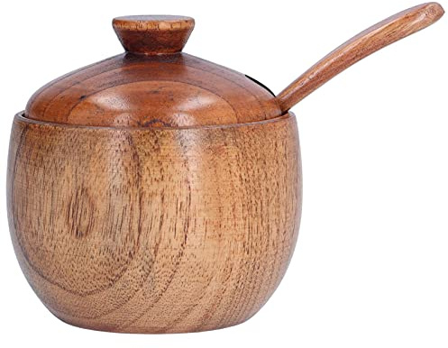 Naroote Bols à Sel et à Poivre, Pot d'assaisonnement en Bois, Récipient à Sel Domestique, Petit Pot à Condiments, Boîte à Sel de Cuisine avec Couvercle de Cuillère, Boîte à épices en