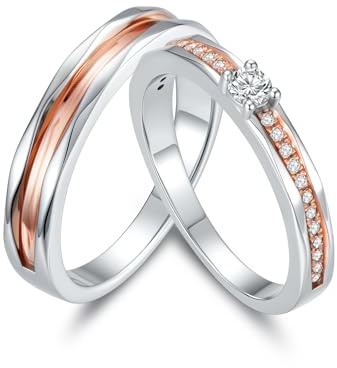 Molioaki Verlobungsring Paar 925 Sterling Silber Paar Ringe mit Zirkon Ehering Trauring Partnerringe für Sie und Ihn Paar Freundschaftsringe Paar Geschenke für Ehefrau Mann Freundin Freund