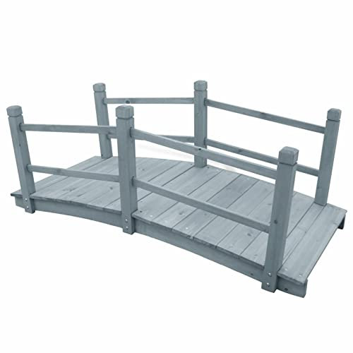Puente de jardín Gris 140x60x56 cm de Madera Maciza de Abeto para Exterior, para Estanque y césped. Puente Decorativo de Madera para jardín. Puente de jardín para Exterior, para Estanque y c
