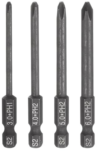 sourcing map 4pcs #1+#2 Phillips Screwdriver Bit PH1+PH2 1/4 Hex Shank 3 (75mm) Long Magnetic Cross Head Drive Drill Bits S2 Steel Industrial Screw Driver Electric Power Tool, Black