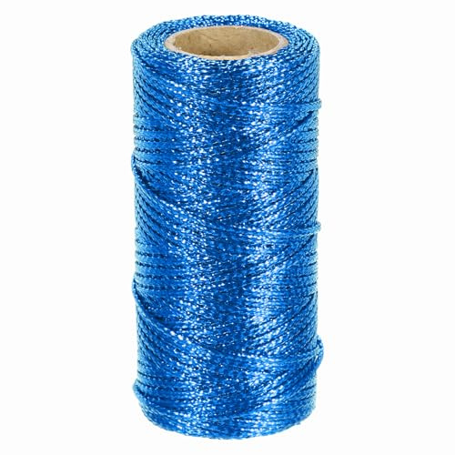 sourcing map 1.5mm Metallic String, 16 Ply Decorative Metallic Bakers Twine Thread Cord Rope for Gift Wrapping DIY Crafts Making Ornament Decor, Blue, 55Yards