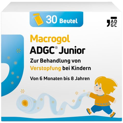 Macrogol ADGC® Junior bei Verstopfungen - sanftes Abführmittel für Kinder ab 6 Monate bis 8 Jahre - angenehmer Orangengeschmack - laktosefrei & glutenfrei - kein Gewöhnungseffekt - 30 Beutel