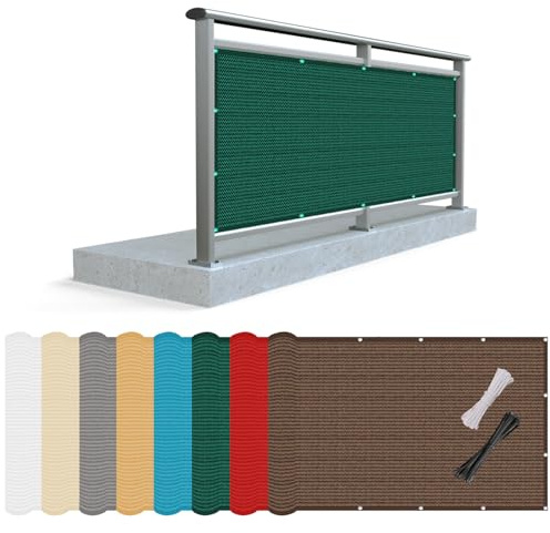 Balkonsichtschutz Mit Ösen 80 x 550 cm 220 G/M², Windschutz, Sonnenschutz, Reißfest, Sichtschutz Balkonabdeckung mit Kabelbinder Und Kordel für Den Gartenzaun Oder Balkon, Grün