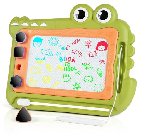OFFCUP Magnetische Maltafel Kinder Zaubertafel ab 3 Jahr Bunt Magnetische Zeichenbrett Lernspielzeug mit 4 Form Stempel Spielzeug Geschenk für Kinder ab 3 Jahre Mädchen Jungen -Grün Krokodil
