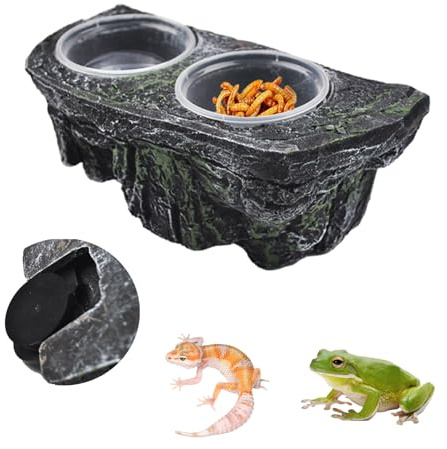 PINVNBY Reptile Feeding Ledge with Suction Cups,Crested Gecko Feeder Ledges with 2 Pcs Water & Food Bowls Double Lizard Dish Bearded Dragon Tank Accessories for Geckos Chameleon Spider Snake