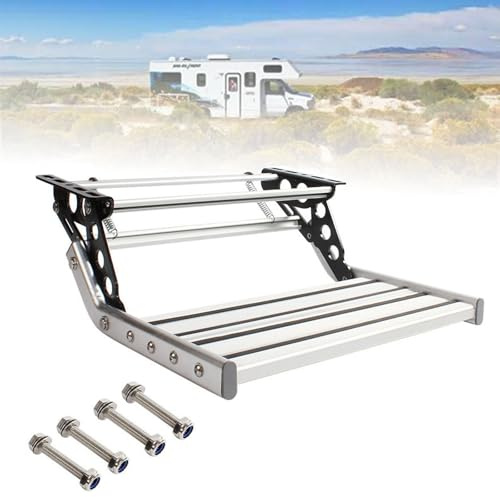 Scaletta pieghevole per camper, scala retrattile manuale, capacità di carico 150 kg, in lega di alluminio, antiscivolo, per camper, roulotte, con luce