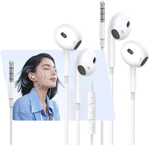 Upgraded Earphones，2 Pack In-Ear Headphones 3.5mm Jack Wired Earbuds Noise Isolating Headset With Microphone Lightweight Wired for iPhone i PadPro Samsung Android MP3 Tablets Laptops and More device