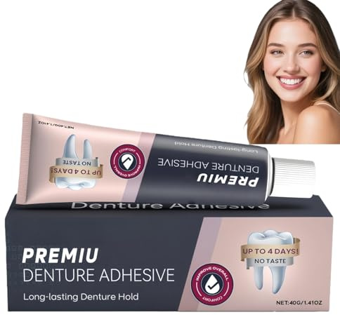 40G Secure Denture Adhesive,Thermoplastic Dental Glue for Teeth,Long-Lasting Tooth Glue Repair Kit,Comfortable Non-Glu/e Cream for Full & Partial Dentures
