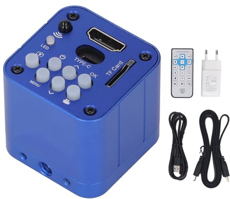 Fafeicy Cámara de Microscopio Industrial, Sensor de 24 MP con Vídeo 1080P, Ocular Digital USB con Sensor CMOS para Inspección Visual e Investigación Científica (Enchufe de la UE)