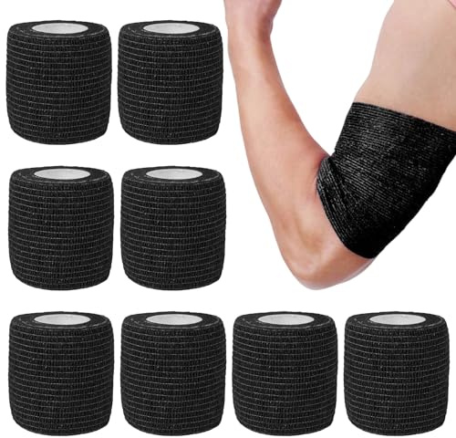 8 Rotoli Benda Elastica Coesiva, Tape Sportivo 5cmx 4,5 m, Non Tessuto Autoadesivo Benda per Dita, Polsi, Caviglie, Fascia Compressione per Persone o Piccoli Animali, Nero