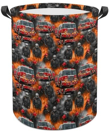 Collapsible Waterproof Laundry Basket Fire Truck, Portable Hamper with Handles for Clothes, Toys, and Home Organization