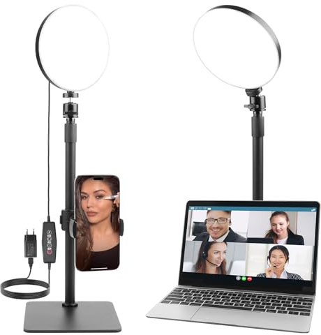 Aogled Anillo de luz LED con trípode para teléfono, lámpara de vídeo con 3 modos de color y 5 niveles de brillo, luz de llave USB para videoconferencias, reuniones de Zoom, transmisión en vivo