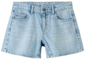 TWO SOON Kurze Hose Mädchen Jeans - Strapazierfähige Denim Regular Fit Sommer Shorts mit funkelnden Strasssteinen, verstellbarem Bund, 5-Pocket-Style und Destroyed-Look