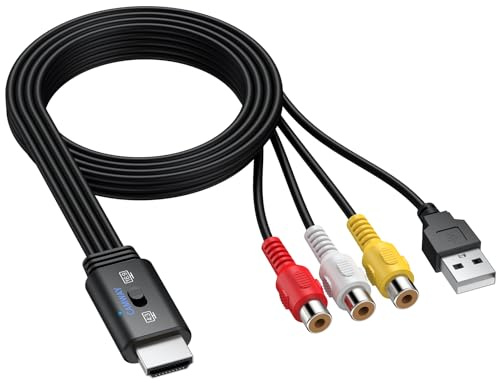 CAMWAY RCA to HDMI Converter Female Cable - 1080P AV to HDMI Adapter for Wii/PS1/PS2/N64/Xbox/DVD/VHS/VCR,16:9/4:3 Conversion,Composite CVBS Audio Video Adapter,PAL,NTSC Support,Lossless Transmission
