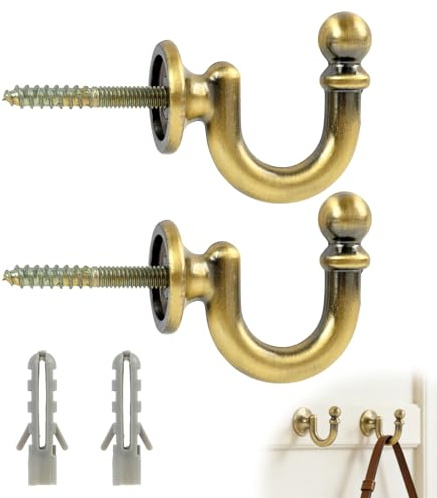 2 Stück Vorhang Holdback Rundkopf Bronze, Vorhang Raffhalter Rundkopf, Vorhang Haken Gebogene Wandhalterung für Vorhänge Wohnzimmer Schlafzimmer, Multifunktionaler Wandhaken für Kleidung Handtücher