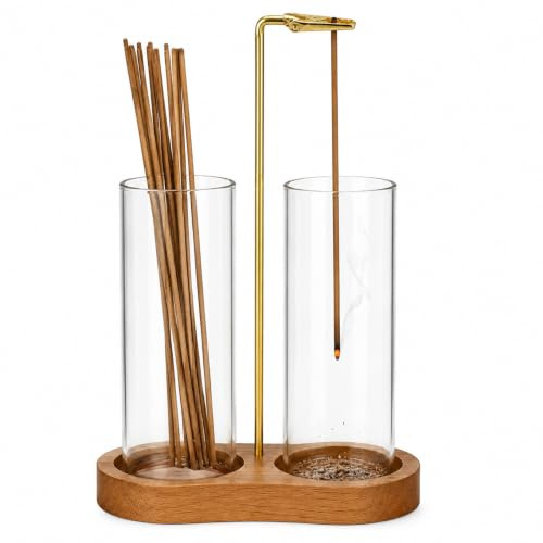 Wooden Upside Down Incense Holder for Sticks, Incense Holder with Removable Glass Ash Catcher, Anti-ash Incense Stick Burner Holder Yoga, Spa, Tea, Meditation, Zen