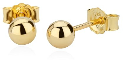 NKlaus OHRSTECKER Gold 585 Echtgold als Kugel für Damen, Ø 4 mm, 2 Stück | Paar Kugelstecker aus 14 Karat Gelbgold; kleine Goldohrringe für Damen und Kinder