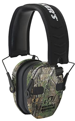 Walker's Razor Slim Electronic Quad Earmuff 23Db/Realtree Xtra Camo, Black | 0.02-second sound-activated compression, Low-profile design, Omnidirectional microphones