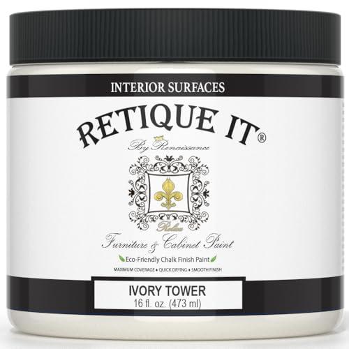 Retique It Chalk Furniture Paint, 16 Fl Oz (Pack of 1), 02 Ivory Tower - Antique White