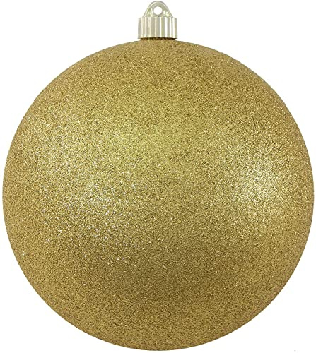 Christmas By Krebs 8 (200mm) Gold Glitter [1 Piece] Extra Large Solid Oversized Huge Big Outdoor Plastic, Water Resistant Ball Ornament Hanging Tree Decorations