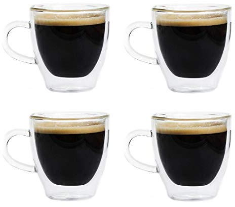 maxxo Doppelwandige Gläser Ristretto Set 4X 80 ml Kaffee Thermogläser mit Schwebe-Effekt beständige Kaffeegläser