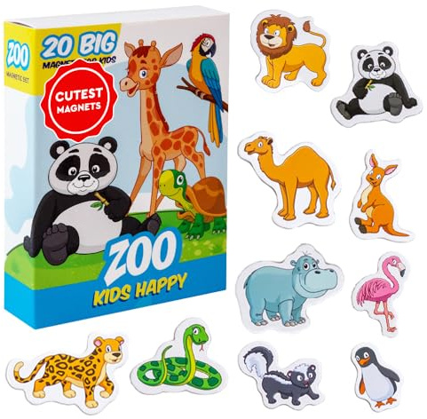 Magdum Kühlschrankmagnete für Kinder - 20 Zoo Tiermagnete - Lernspielzeug | Safari, Dschungel Magnettier für Kühlschrank, Whiteboard - Montessori Spielzeug für Vorschule, Zuhause - Geschenk für Kinder