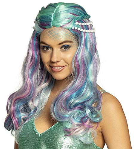 Perla Nixenperücke Meerjungfrau Perücke Blau Damenperücke Mermaid Nixe Sirene Kostümzubehör