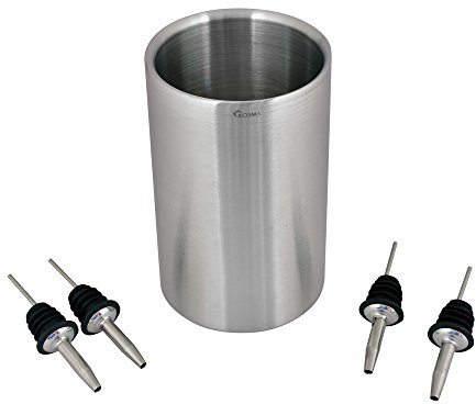 Kosma Wine Cooler Stainless Steel Double Wall Bottle Holder | Drink Cooler | Wine Chiller with 4Pc Free Flow Wine Pourer - 12 x 20cm