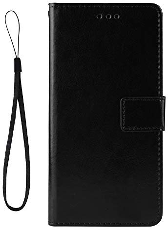DEDUX Flip Hülle kompatibel mit Xiaomi Mi 10T(10T Pro) 5G, Retro Leder Brieftasche Abdeckung Magnetverschluss Folio Ständer Kartensteckplätze Handyhülle, Schwarz mit Lanyard