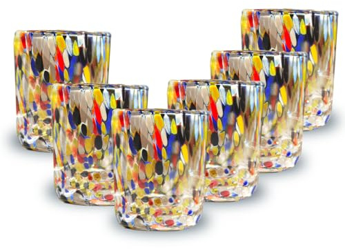 Gocce di Murano Set 12 Bicchieri Liquore Shot Pioggia Arcobaleno Lavorati a Mano Secondo la Tradizione degli Artigiani di Murano Colorati Confezione Bicchierini Eleganti e Preziosi Made in Italy