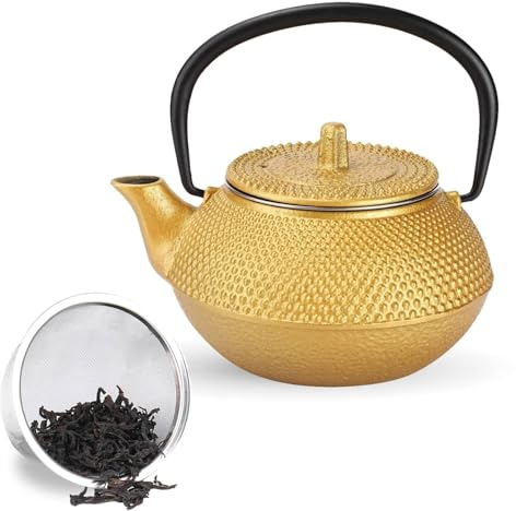 Cast Iron Teapot, 300ml Japanese Tetsubin Tea Kettle Stovetop Tea Pot Coated with Infuser for Loose Leaf and Tea Bags - 10Oz