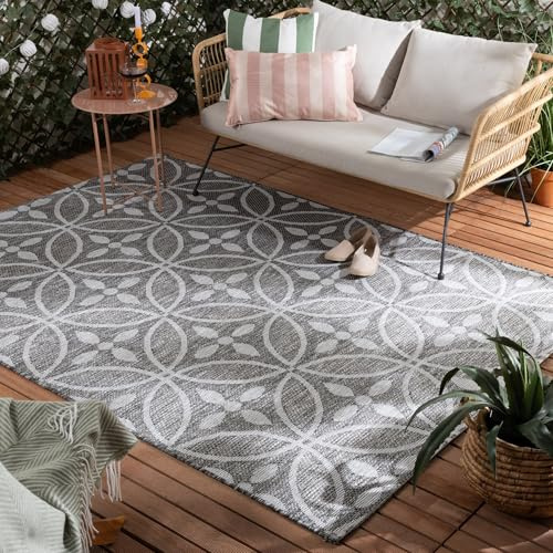 FRAAI | Home & Living In- & Outdoor Teppich - Summer Pattern Grau - Wetterfest - Polypropylen - Flachgewebe - Garten/Terrasse - Terrasse - Rug