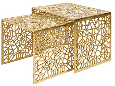 Riess Ambiente Handgearbeiteter Couchtisch Abstract 50cm 2er Set Gold im Gap Design Wohnzimmertisch Tisch Sofatisch Satztische Tischset